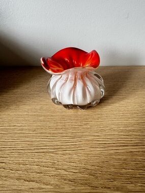 Handblown Orange and White Art Glass Vase - Decorative Home Accent